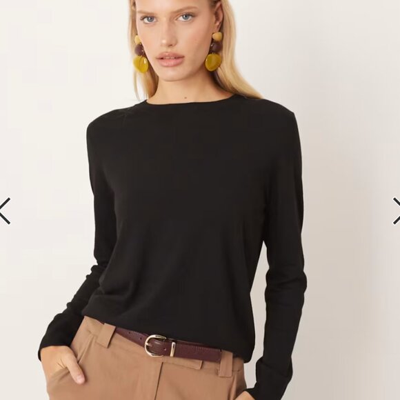 Mango Crewneck Lightweight Fine Knit Sweater S Black Long Sleeve Top MNG Round - Picture 3 of 3